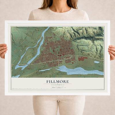 Map of Fillmore, California, 18 x 24 inch print in a white wood frame