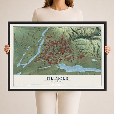 Map of Fillmore, California, 24 x 36 inch print in a black wood frame