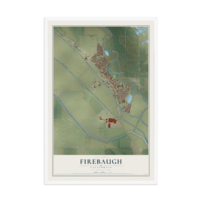 Map of Firebaugh, California, 12 x 18 inch print in a white wood frame