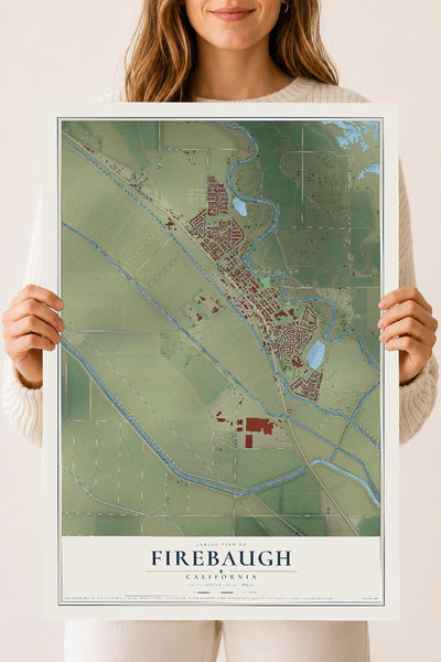 Map of Firebaugh, California, 18 x 24 inch unframed archival matte print