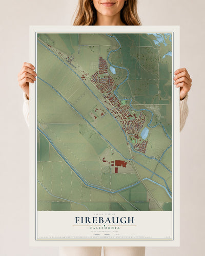 Map of Firebaugh, California, 24 x 36 inch unframed archival matte print