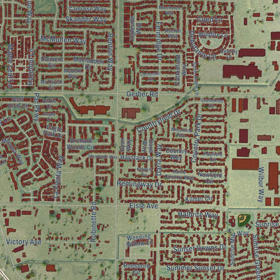 Close-up of the map of Florin, California print showing street and building detail