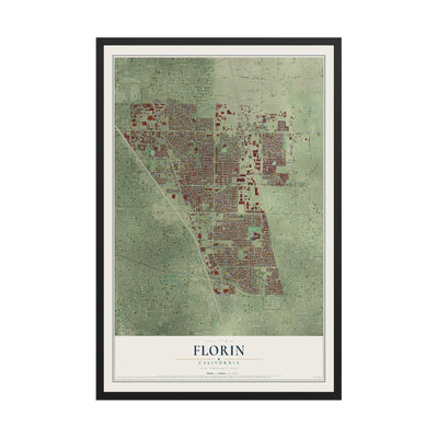 Map of Florin, California, 12 x 18 inch print in a black wood frame
