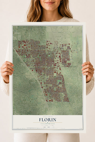 Map of Florin, California, 18 x 24 inch unframed archival matte print