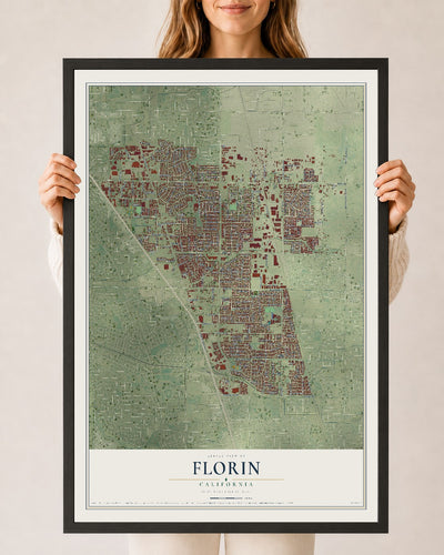 Map of Florin, California, 24 x 36 inch print in a black wood frame
