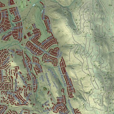 Second close-up of the map of Folsom, California print showing more streets and buildings