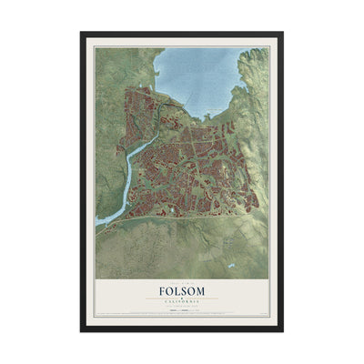 Map of Folsom, California, 12 x 18 inch print in a black wood frame