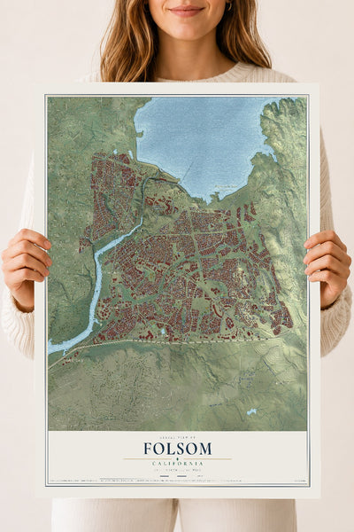 Map of Folsom, California, 18 x 24 inch unframed archival matte print
