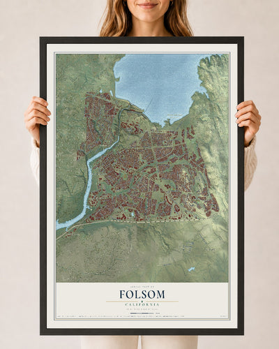 Map of Folsom, California, 24 x 36 inch print in a black wood frame