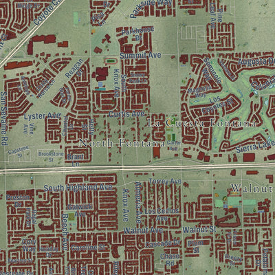Second close-up of the map of Fontana, California print showing more streets and buildings
