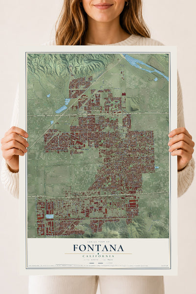 Map of Fontana, California, 18 x 24 inch unframed archival matte print