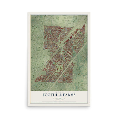 Map of Foothill Farms, California, 12 x 18 inch unframed archival matte print