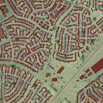 Close-up of the map of Foothill Farms, California print showing street and building detail