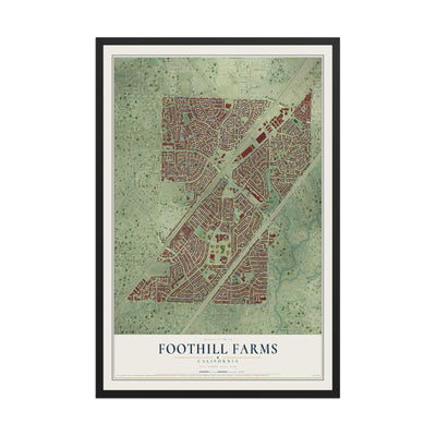 Map of Foothill Farms, California, 12 x 18 inch print in a black wood frame