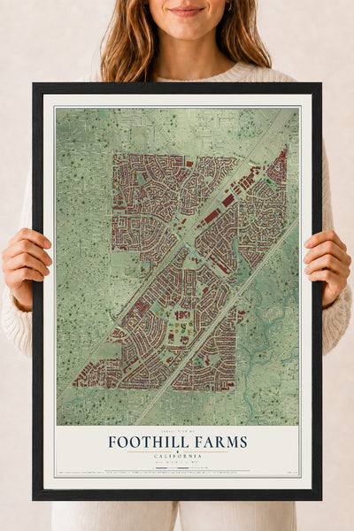 Map of Foothill Farms, California, 18 x 24 inch print in a black wood frame