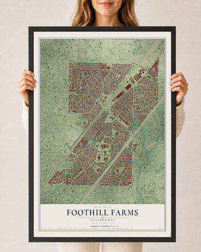 Map of Foothill Farms, California, 24 x 36 inch print in a black wood frame