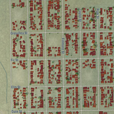 Close-up of the map of Ford City, California print showing street and building detail