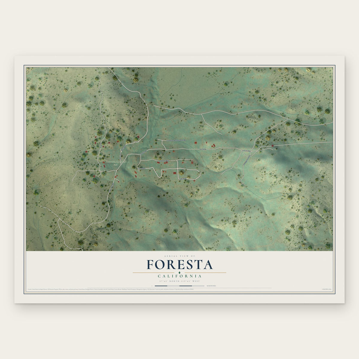 Foresta, California map print, the full design