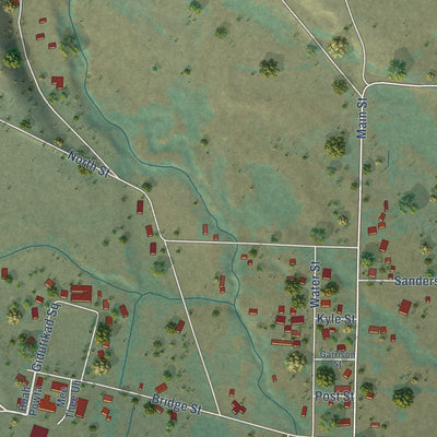 Close-up of the map of Fort Bidwell, California print showing street and building detail