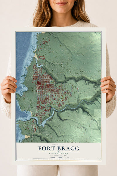 Map of Fort Bragg, California, 18 x 24 inch unframed archival matte print