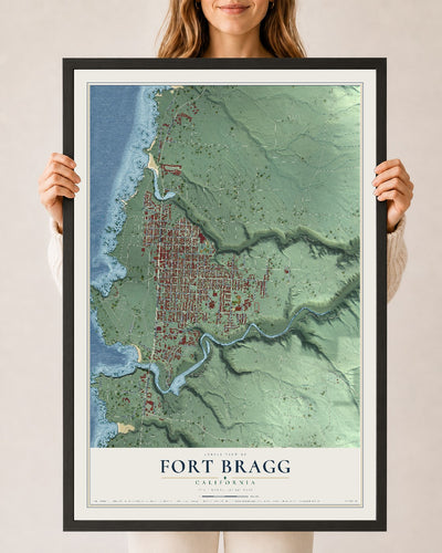 Map of Fort Bragg, California, 24 x 36 inch print in a black wood frame
