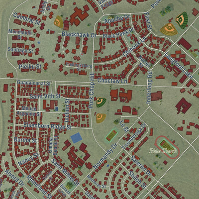 Close-up of the map of Fort Irwin, California print showing street and building detail
