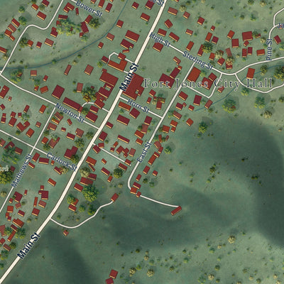 Close-up of the map of Fort Jones, California print showing street and building detail