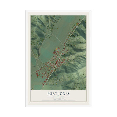 Map of Fort Jones, California, 12 x 18 inch print in a white wood frame
