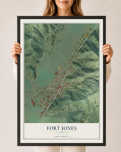 Map of Fort Jones, California, 24 x 36 inch print in a black wood frame