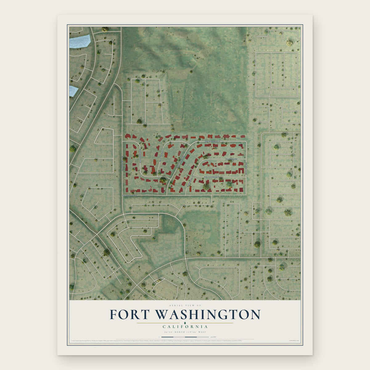 Fort Washington, California map print, the full design