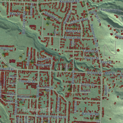 Close-up of the map of Fortuna, California print showing street and building detail