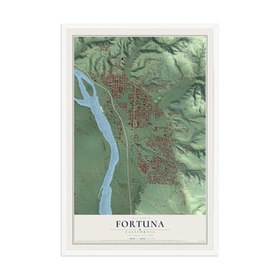 Map of Fortuna, California, 12 x 18 inch print in a white wood frame