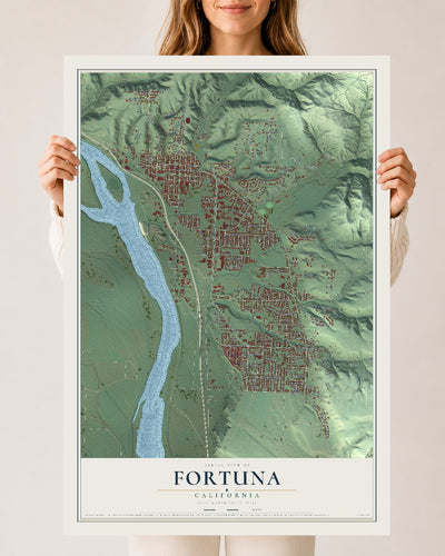 Map of Fortuna, California, 24 x 36 inch unframed archival matte print