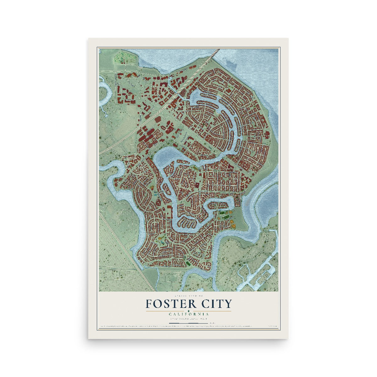 Map of Foster City, California, 12 x 18 inch unframed archival matte print