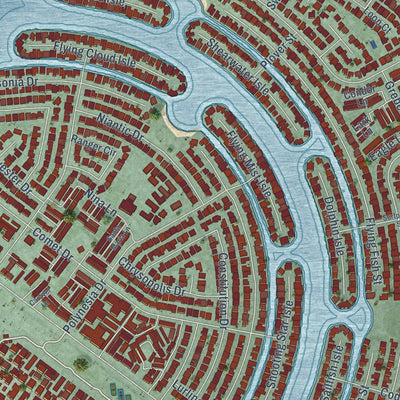 Close-up of the map of Foster City, California print showing street and building detail