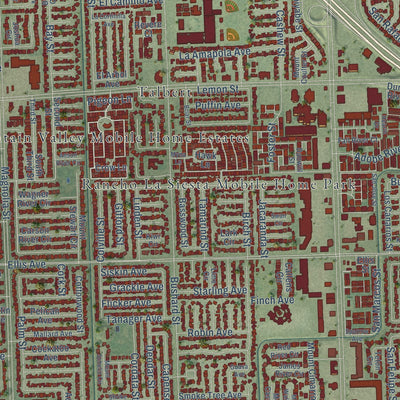Close-up of the map of Fountain Valley, California print showing street and building detail