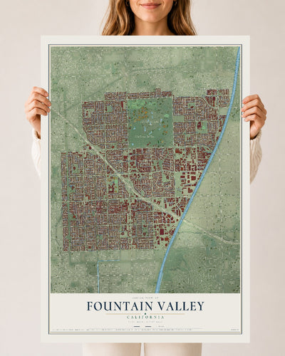 Map of Fountain Valley, California, 24 x 36 inch unframed archival matte print