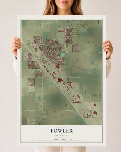 Map of Fowler, California, 24 x 36 inch unframed archival matte print