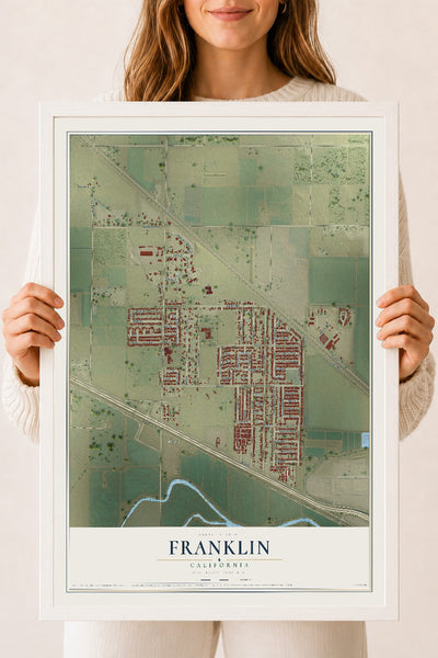Map of Franklin, California, 18 x 24 inch print in a white wood frame