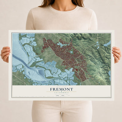 Map of Fremont, California, 12 x 18 inch unframed archival matte print