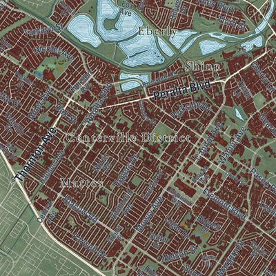 Close-up of the map of Fremont, California print showing street and building detail