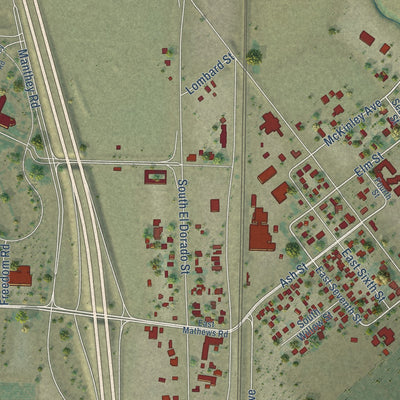 Close-up of the map of French Camp, California print showing street and building detail