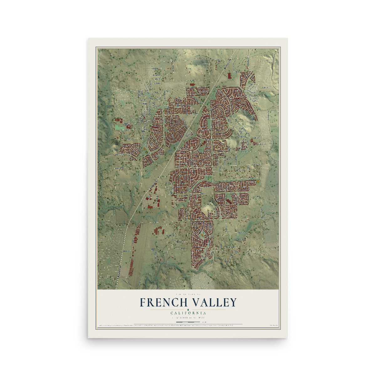 Map of French Valley, California, 12 x 18 inch unframed archival matte print