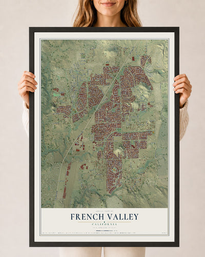 Map of French Valley, California, 24 x 36 inch print in a black wood frame