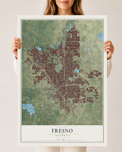 Map of Fresno, California, 24 x 36 inch unframed archival matte print
