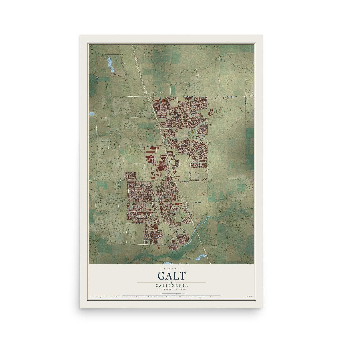 Map of Galt, California, 12 x 18 inch unframed archival matte print
