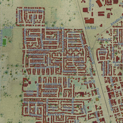 Close-up of the map of Galt, California print showing street and building detail