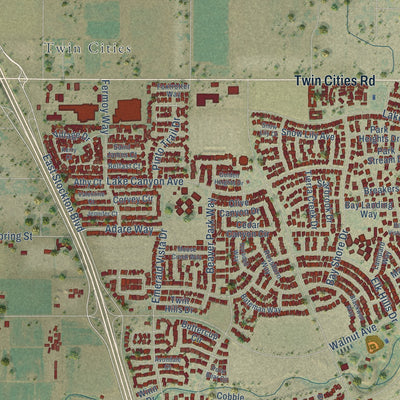 Second close-up of the map of Galt, California print showing more streets and buildings