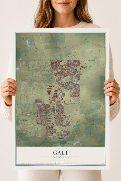 Map of Galt, California, 18 x 24 inch unframed archival matte print