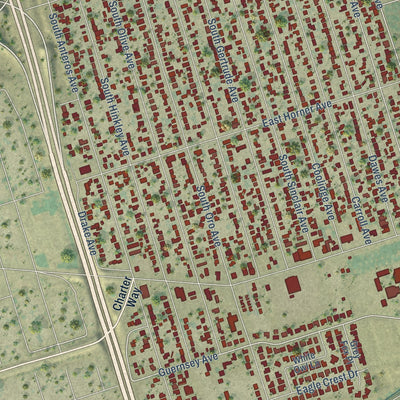 Close-up of the map of Garden Acres, California print showing street and building detail